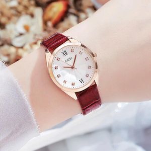 Wristwatches Fashion Diamond Watch Ladies Trendy Slub Belt Student Gold Case Waterproof Quartz