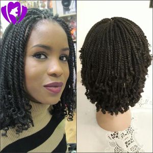Wigs 180density full natural black/brown /ombre color brazilian wig synthetic full lace front short hair kinky twist braided wigs for b