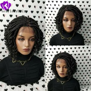 الباروكات 180ddensity 24inches Box Braids Curly Wig Crochet Braid Braid Lace Lace Pront Braiding Hair Lace للنساء السود