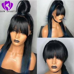 Wigs Long Silky Straight synthetic Wigs With Bangs Heat Resistant brazilian lace front wig Black / Brown/Purple/ Blonde Wig Free Shippi