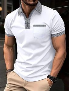 メンズポロス2023ファッションハイエンドスリムフィットサウザッシュバードチェックジッパーポケットポロシャツ半袖