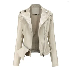 Cappotto da moto sottile con rivetto in pelle da donna per donna 2023 Giacca finta da motociclista con cerniera Beige Verde Rosso Nero XS XXS