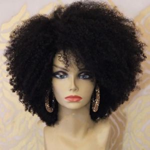 Parrucche 180 densità piena Afro crespo ricci parrucca sintetica anteriore in pizzo parrucca afro corta naturale con i capelli del bambino per donna nera