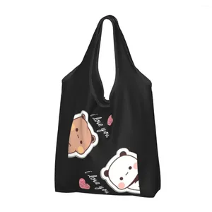 Shopping Bags Reusable Bear And Panda Dudu Bubu Bag For Groceries Foldable I Love You Cartoon Cute Grocery Washable Tote