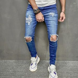 Erkekler Kot Bahar Erkekler Şık İnce Yırtık Sıska Sıska Pantolonlar Yüksek Sokak Hip Hop Erkek Delikleri Günlük Denim Pantolon