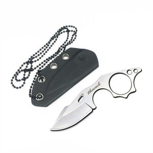 5in Tiger Shark Fixed Blade Knife Mini Full Tang EDC Tactical Camping Necklace with K Sheath