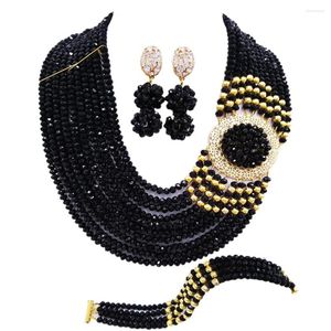 Collana Orecchini Set Moda Nero Nigeriano Matrimonio Perline africane Gioielli Perline di cristallo Festa nuziale 10DPH04