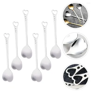 Spoons 6 Pcs Stainless Steel Heart Shaped Spoon With Long Handle Music Tableware Coffee Whisk Ice Cream Scoop