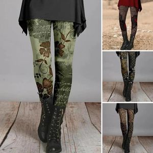 Leggings femininas Elastic Ultra Soft Fit vintage estilo étnico estampa de flor de calça skinny para mulheres Super Stretch Slim High