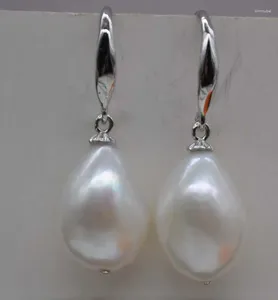 Orecchini pendenti naturali rari bianchi da 10-14 mm di perle d'acqua dolce barocche in argento tibetano