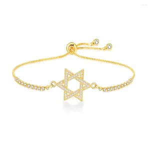 Charme Pulseiras Branco Cubic Zirconia Cristal Seis Pontos Estrela Judaica De David Pulseira Mulheres CZ Pedras Caixa Corrente Ajustável Jóias Presente