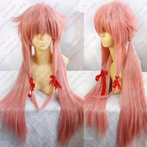 Perucas 100% frete grátis nova imagem de moda de alta qualidade perucas completas do laço futuro diário mirai nikki gasai yuno peruca cosplay 100cm rosa col