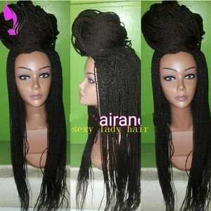 Wigs 1030inches long twisted 2X twist braids wig black color mirco braided wig synthetic lace front wigs for black woman