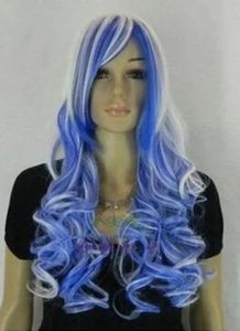 Perücken Allmähliche Farbe Perücke blau und weiß Perücke schräger Pony Mädchen Cosplay