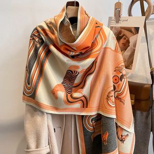 Luxury Horse Print Thick Blanket Cashmere Scarf Women Imitation Pashmina Winter Shawl Wrap Echarpe Bufanda Neckerchief Female 231229