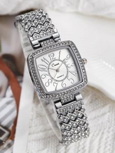 Zegarek na rękę wielkie liczby złotą sliver zegarek dla Kwarcowy Kwarcowy Kwadratowy Zegar Square Clock Fashion Diamond Bransoletka ze stali nierdzewnej ELOJ