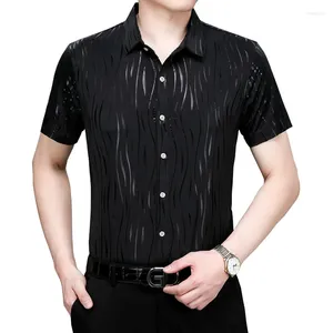 Мужские повседневные рубашки, летняя модная рубашка с принтом, мужская позолоченная полосатая рубашка с коротким рукавом, без глажки, облегающая деловая офисная блузка, вечерние