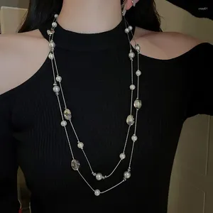 Hänghalsband europeiska och amerikanska kristallpärla flerskiktslångt halsband nisch tröja kedja kedja kvinnor