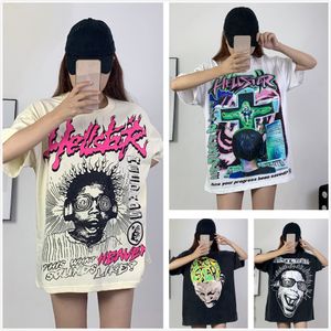 Hellstar-Shirt, Designer-T-Shirt, Grafik-T-Shirts, Kleidung, Hipster, gewaschener Stoff, Straße, Graffiti, Schriftzug, Foliendruck, Vintage, reine Baumwolle, lockere Passform, Übergröße