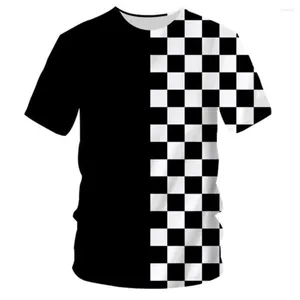 Herr t shirts sommar tee shirt homme mode o nack 3d tryckt svartvitt rutt hiphop 4xl habiliment man