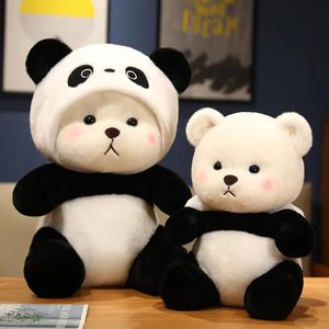 White Teddy Bear Cosplay Panda Doll Plush Toy Kawaii Hooded Cartoon Zoo Animal Plushie Sitting Peluche Gift 231229