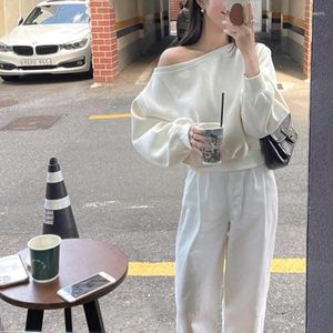 Women's Hoodies MEXZT Streetwear Cropped Sweatshirt Women Y2K Sexy Off Shoulder Pullovers Korean Solid Casual All Match Tops Spring Fall