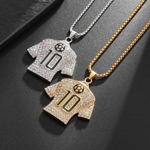 Pendant Necklaces 316L Stainless Steel Titanium Gold Plated Crystals Football Number 10 T Shirt Jersey Necklace Hip Hop Rock Jewelry