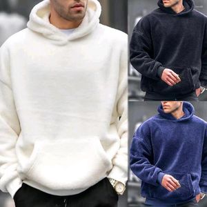 Sweats à capuche pour hommes hiver hommes sweat à capuche polaire couleur unie sweat à capuche ample avec poches pull streetwear vêtements capuche réversible