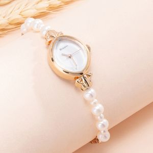 Women's pearl watch compact dial advanced sense fine with vintage quartz watch