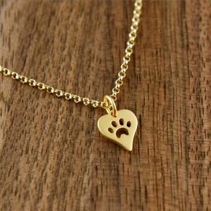 10pc Dog Paw Print Love Heart Pendant Necklace Women Spring Fashion Style Animal Animal Pet Palm Palm Paw Mark Print Necklace Party Gift293H