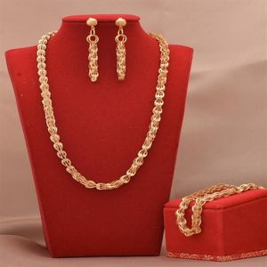 Orecchini Collana Set di gioielli Dubai Placcato oro 24K Regali di nozze africani di lusso Bracciale da sposa Anello Set di gioielli per le donne316P