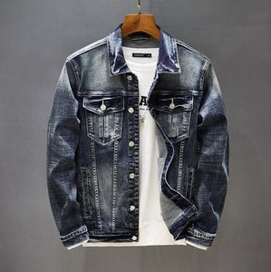 Men'sAutumn Men High Quality Stretch Skinny Denim Jacket Button Retro Slim Street Wear Motorcycle Casual Jeans Jacket Plus Size 5Xl