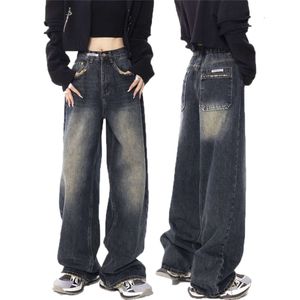 Women Haruku Chic Baggy Jeans High Waist Autumn Winter Streetwear Wide Leg Straight Denim Pants Pockets Loose Trousers