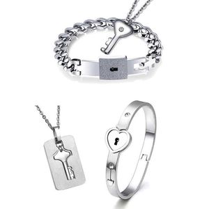 Charm Armband Titanium Puzzle Par Heart Lock Key Armband Halsband Älskar smycken Set200q