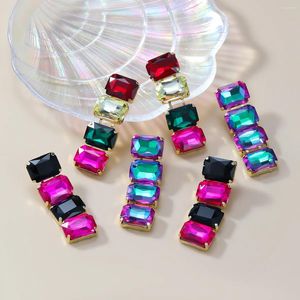 Brincos pendurados moda cores misturadas declaração brilhante fúcsia cristais zircões brinco longo joias para mulheres
