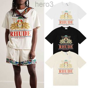 Rhudes Design Parrot Lett-Tee TEE Bawełniany okrągły kołnierz luźne koszulki z krótkim rękawem mody mężczyzn