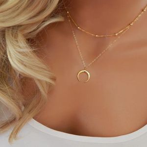 Hot Sale Delicate Kolye Pendant Necklace Curved Crescent Moon Halsband 14K Guld för kvinnor halsband damer smycken gåvor