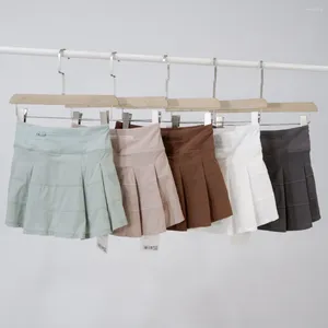 Shorts ativos cintura alta vestido de tênis lu 2023yoga skort secagem rápida saia plissada correndo esportes femininos com bolsos