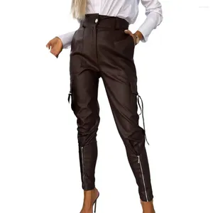 Pantaloni da donna Donna Elegante Matita in ecopelle Vita alta Slim Fit Multi tasche Pantaloni alla moda per un look chic multiplo