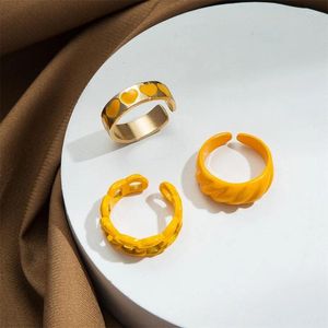 Cluster Rings 3pcs/set Hollow Dripping Oil Ring Creative Opening Heart-shaped Geometric Joint All-match Women Bohemian Jewelry