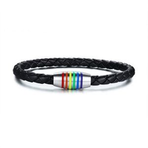 Braccialetti in vera pelle Black Pride Arcobaleno Bracciale lesbico gay Gioielli in acciaio inossidabile con chiusura magnetica PB-014B277U