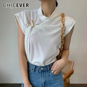 Tanks CHICEVER Casual Ruched Women's Tank Tops Stand Collar Sleeveless Irregular Large Size Loose Vests Female 2022 Summer Clothes New