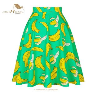 Dresses Sishion Fruits Bananas Printed Cute Women Skirts Vd0020 Green High Waist A Line Swing 50s 60s Retro Vintage Rockabilly Skirt