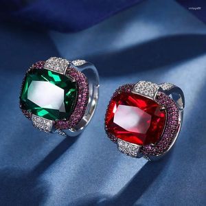 Collane con ciondolo S'rJewelry Fondo in rame placcato oro Moda retrò Simulazione Smeraldo Rosso Corindone Grasso Quadrato 12 16 Anello Donna