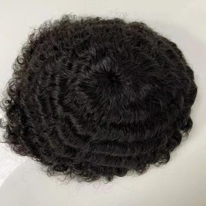 Parrucche 12mm Afro Wave Pezzi di capelli umani 8x10 Parrucchino pieno di pizzo per uomini neri Colore nero Remy vergine russa Posticci afro-americani