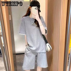Sets Summer Women Sportswear Fashion Short Sleeve Shirt Five Points Pants Two Piece Sets Casual Sports Style Tshirt Set Tracksuit