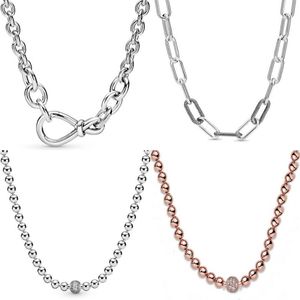 Original Chunky Infinity Knot Beads Sliding Me Link Snake Chain Necklace For Fashion 925 Sterling Silver Bead Charm DIY Jewelry Q0234S