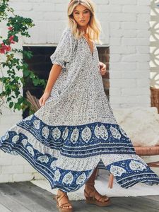 Klänningar Bohemian Retro Print Dress 2022 Summer Women Clothing Kaftan Holiday Beachwear Holiday Long Aline Maxi Dress Sundress A1565