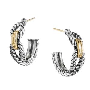 Дизайнерские серьги-гвоздики DY Top из стерлингового серебра, двойные витые серьги C-образные серьги, аксессуары, ювелирные изделия, модная мода