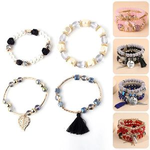 Armreif 4 Stück Mehrschichtige Böhmen Bunte Perlen Armband Set Für Frauen Sommer Handgemachte Perlenkette Weibliche Boho Ethnische Schmuck Geschenk